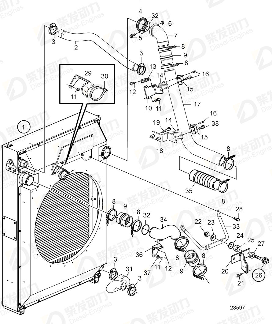volvo penta Clamping brace 22285225 Drawing volvo penta Clamping brace 22285225 Drawing